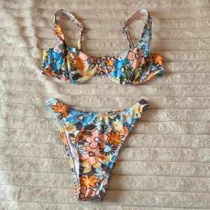 Wild Fable Floral Bikini Top - Orange, Blue, Brown